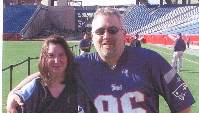 Heidi and I on Gillette Stadium field.jpg